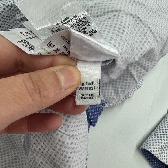 Ted Baker Shirt Mens Medium 15.5 32/33 Blue White Printed Button Down Endurance - Picture 4 of 13